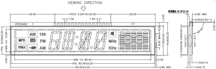 VA LCD Segment Display for Car Audio